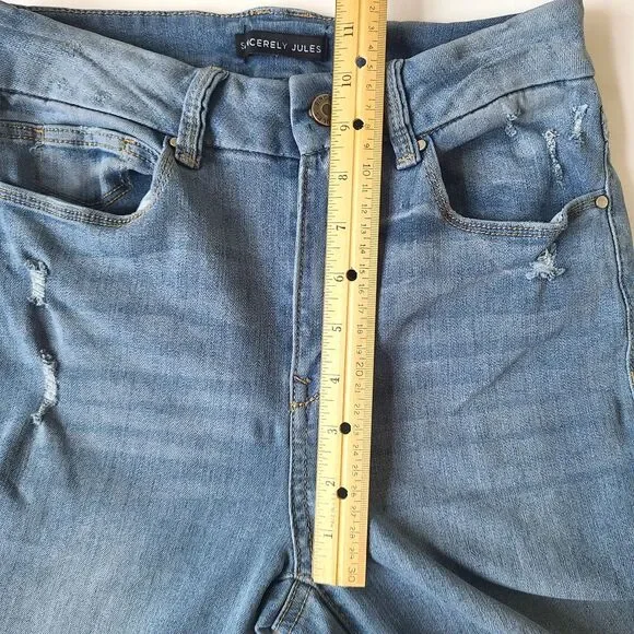 Sincerely Jules Women Junior 3/26 Jeans Blue Distressed Raw Hem Flare Grunge Y2K - Picture 11 of 13